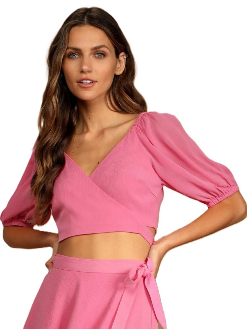 NEW Bright Pink Crop Top Chiffon Lulus Just as Lovable